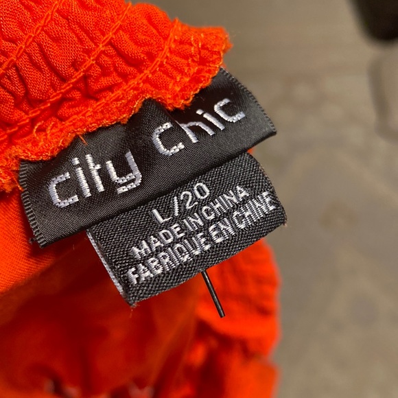 NWOT CITY CHIC PLUS SIZE ORANGE OF THE SHOULDER RUFFLED BOHO WITH NICE DETAILS - Picture 3 of 11